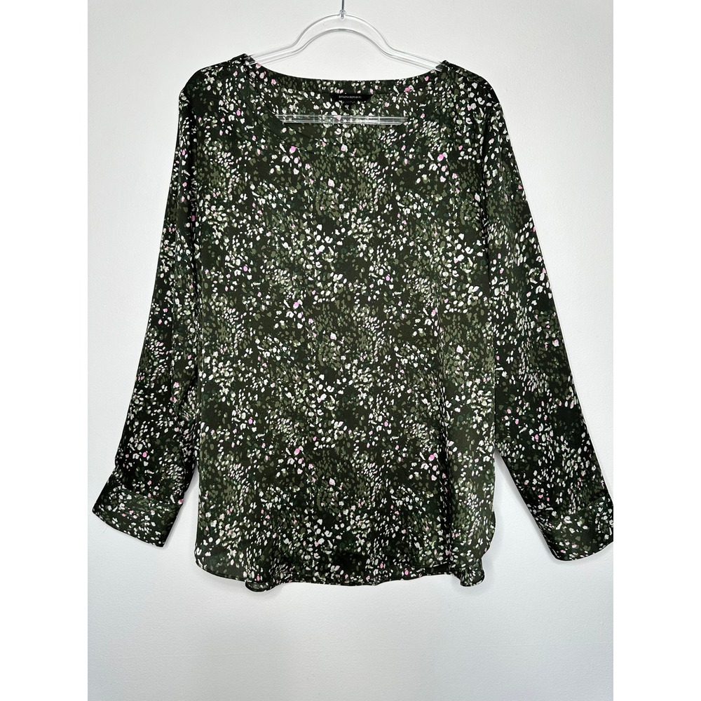 Banana Republic Abstract Print Long Sleeve Blouse Size L Green Career Office